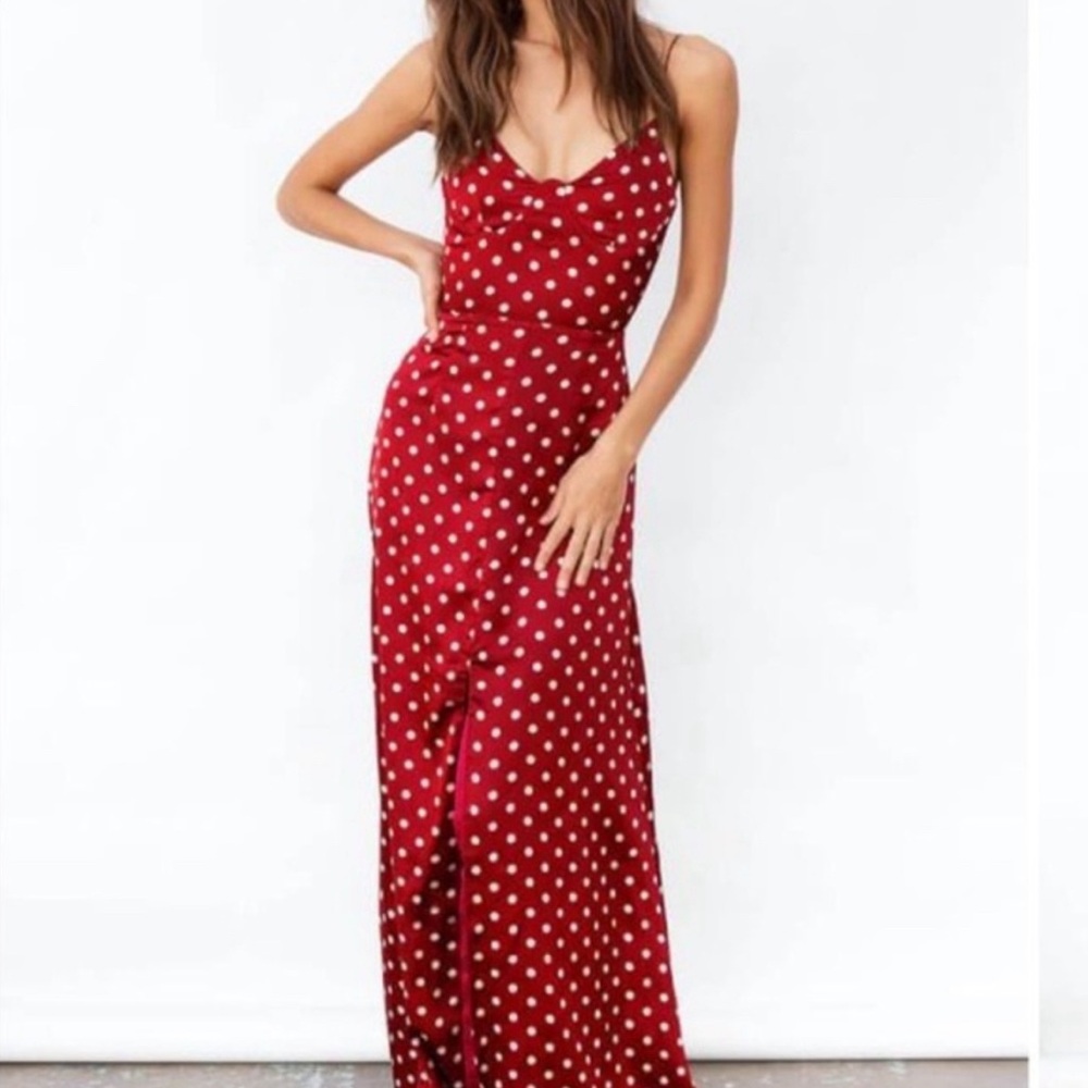 Sabo skirt red polka dot maxi dress.